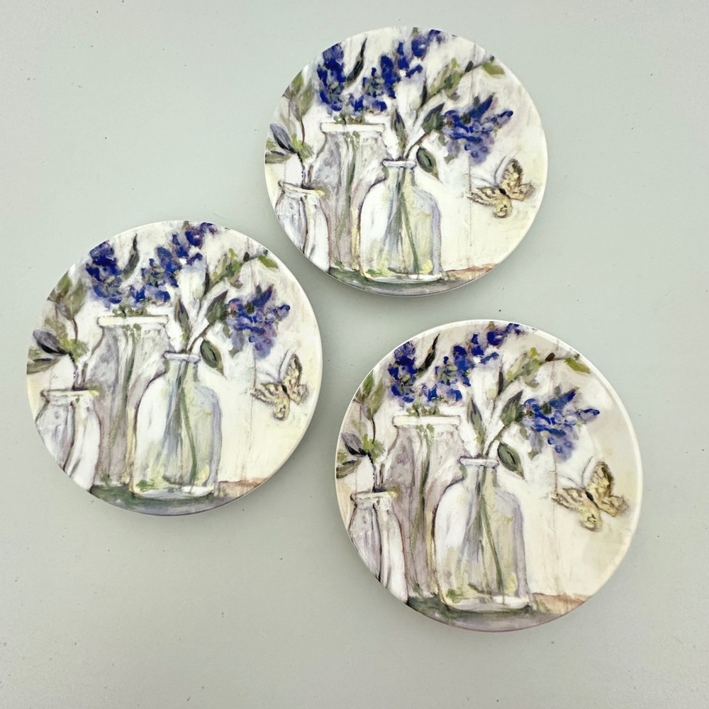 Certified International Susan Winget Blue Floral Butterfly 6in Plates Set of 3